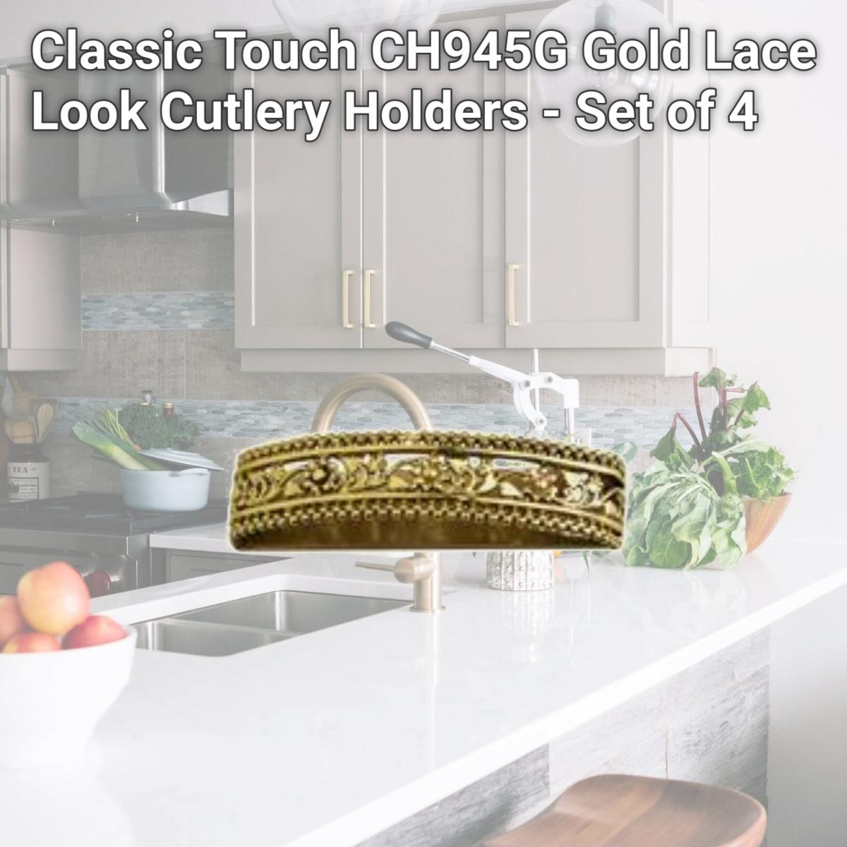 Picture of Classic Touch CH945G Gold Lace Look Cutlery Holders - Set of 4