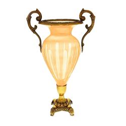 Classic Touch Crva49 Glass Brass Amber Vase With Gold Stem - Straight Cut