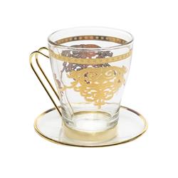 4 X 3 In. Tea Cups With Plates - 14 Karat Gold Design, Set Of 6