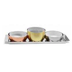 1 Large & 2 Small Rectangular Tray With 3 Multi Colored Dip Container Bowls