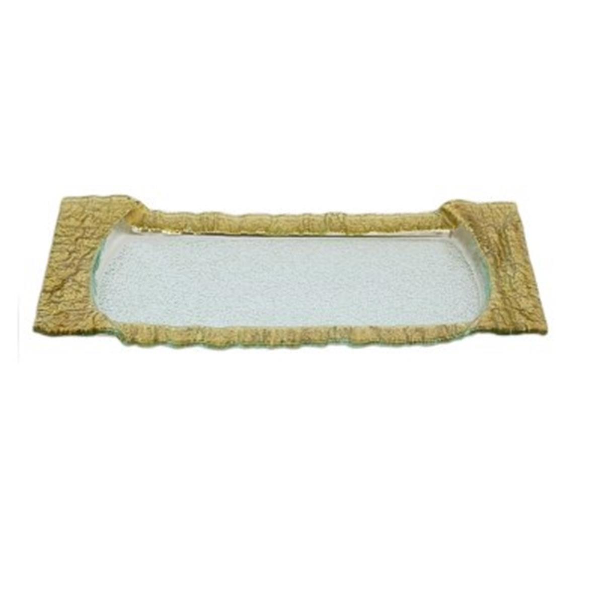 Classic Touch Ct146g 12.5 X 20 In. Large Rectangular Glass Tray With Gold Design