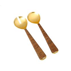 Classic Touch Ss1035 Gold Salad Servers With White Stone Handle Insert, Set Of 2