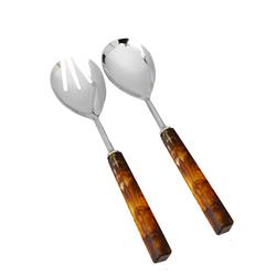 Classic Touch Ss1037 Gold Salad Servers With Rattan Wrapped Handles, Set Of 2