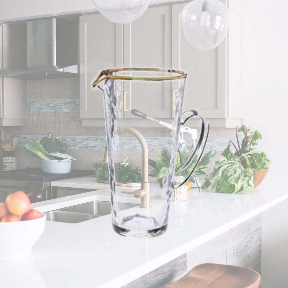 Picture of Classic Touch GJG1055 Pebble Glass Pitcher with Gold Rim Handle