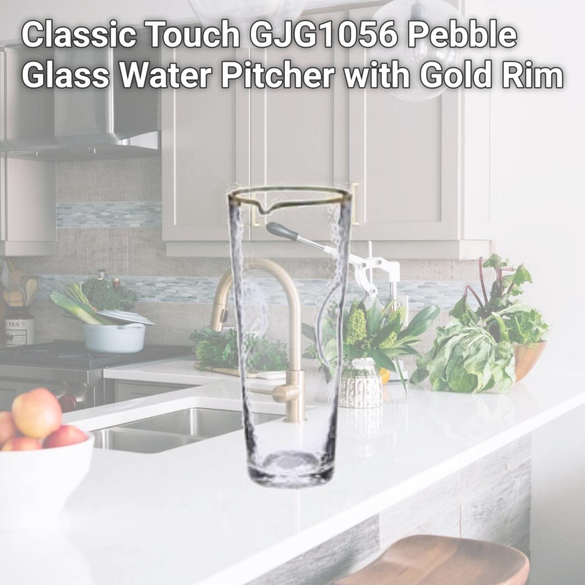 Picture of Classic Touch GJG1056 Pebble Glass Water Pitcher with Gold Rim