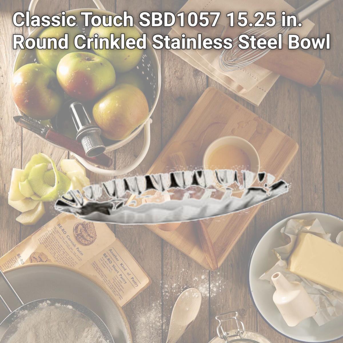 Picture of Classic Touch SBD1057 15.25 in. Round Crinkled Stainless Steel Bowl