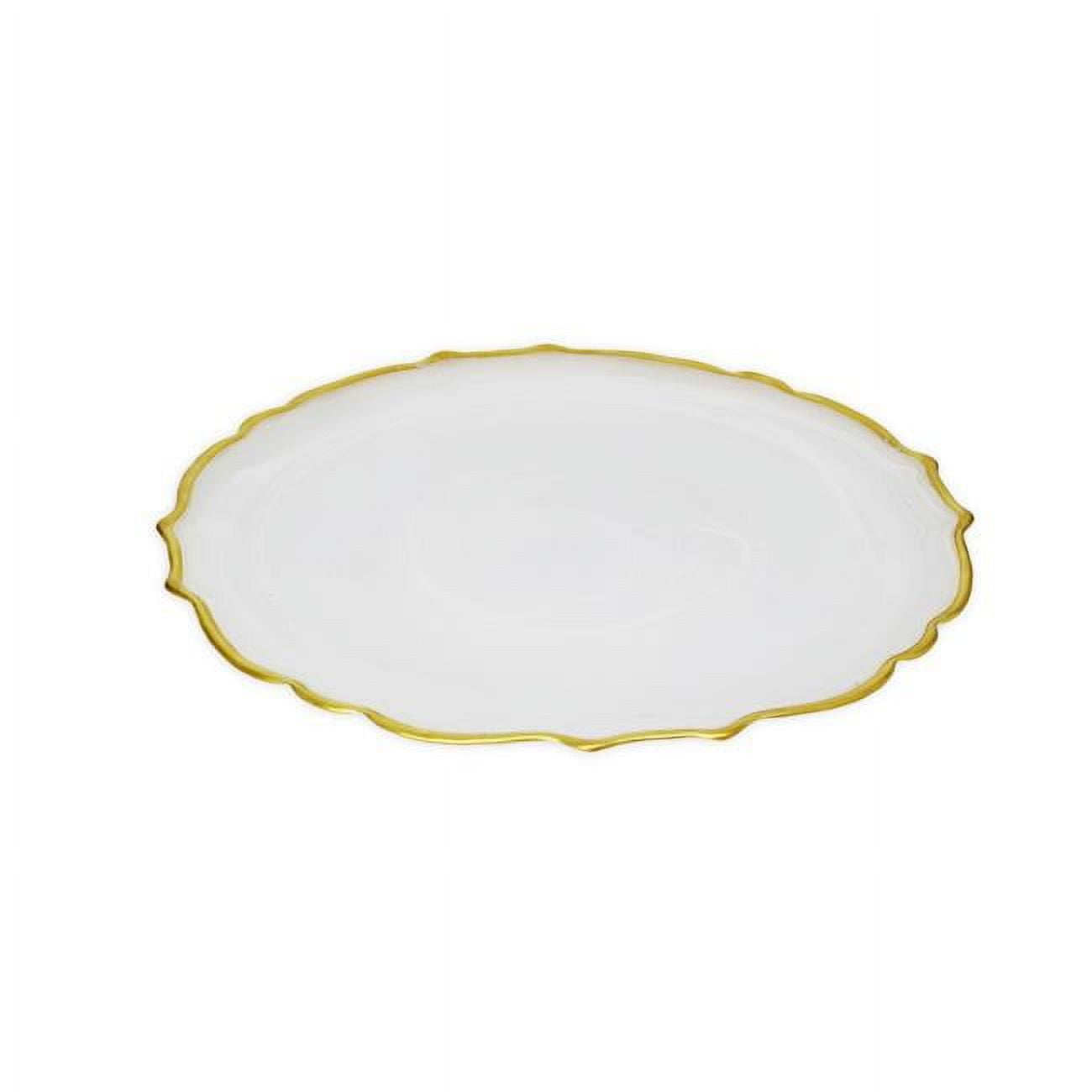 Classic Touch Cd407aw Alabaster White Dinner Plates With Gold Trim, Set Of 4