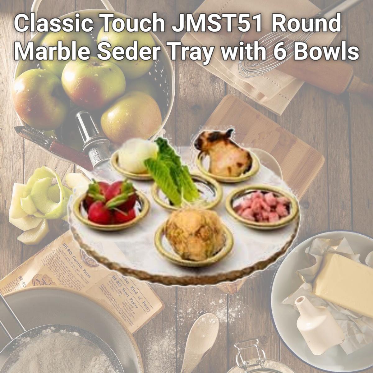 Picture of Classic Touch JMST51 Round Marble Seder Tray with 6 Bowls