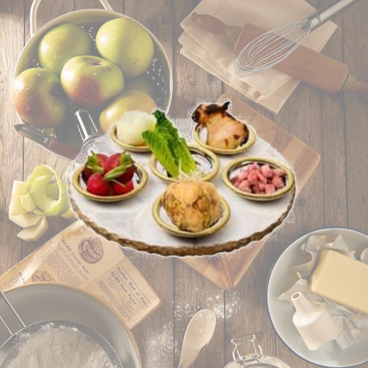 Picture of Classic Touch JMST51 Round Marble Seder Tray with 6 Bowls
