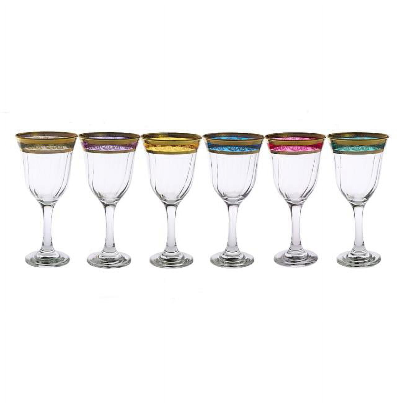 Classic Touch Cwgm642 3.75 X 8 In. Assorted Colored Water Glasses With Gold Design, Set Of 6