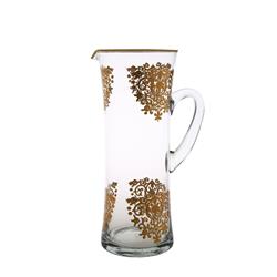 Classic Touch Gpg208 Glass Water Pitcher With Rich Gold Artwork - 4 X 12 In.