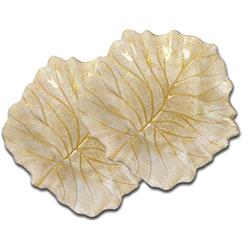 Classic Touch Cl229set Gold Beveled Leaf Shaped Plates, Set Of 2