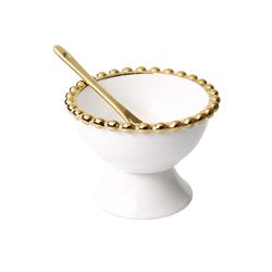 Classic Touch Wpdc518 White Porcelain Flower Shaped Bowl With Gold Rim - 7 X 2.75 In.