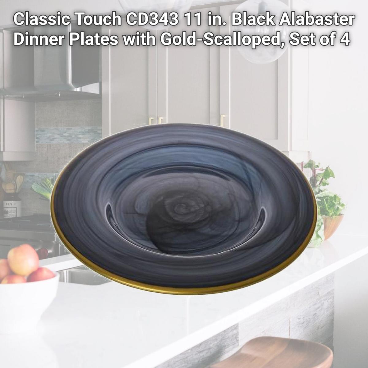 Picture of Classic Touch CD343 11 in. Black Alabaster Dinner Plates with Gold-Scalloped, Set of 4