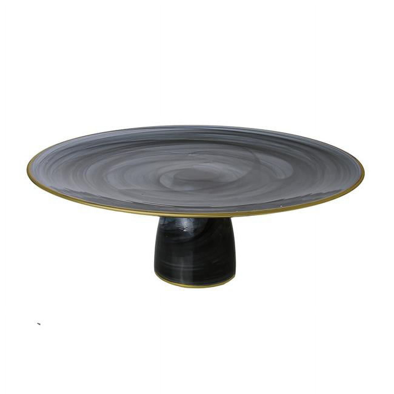 Classic Touch Cck347 13 In. Black Alabaster Cake Plate On Stem With Gold Rim