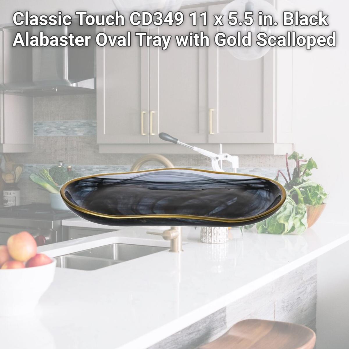 Picture of Classic Touch CD349 11 x 5.5 in. Black Alabaster Oval Tray with Gold Scalloped