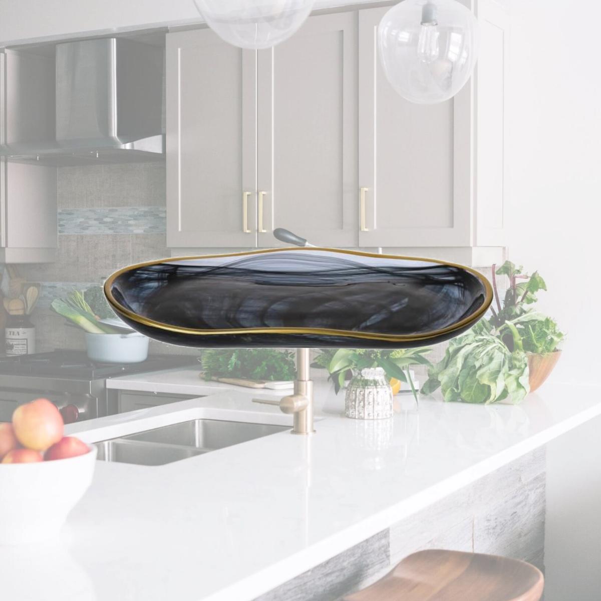 Picture of Classic Touch CD349 11 x 5.5 in. Black Alabaster Oval Tray with Gold Scalloped