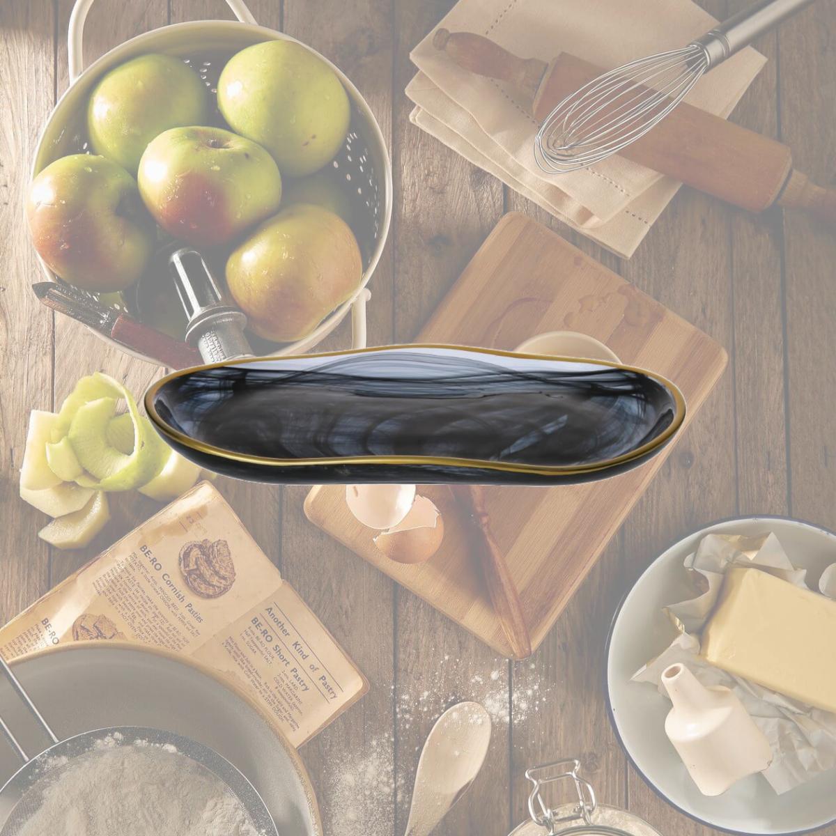 Picture of Classic Touch CD350L 13.75 x 7.5 in. Black Alabaster Oval Tray with Gold Scalloped