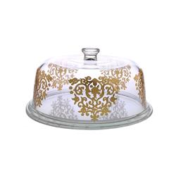 Classic Touch Gcdg217 Dome Cake Plate With Rich Gold Artwork - 12 X 6 In.