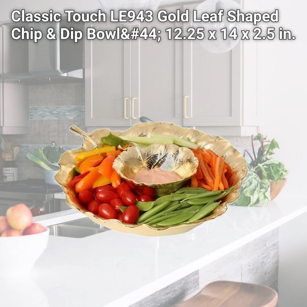 Picture of Classic Touch LE943 Gold Leaf Shaped Chip & Dip Bowl, 12.25 x 14 x 2.5 in.