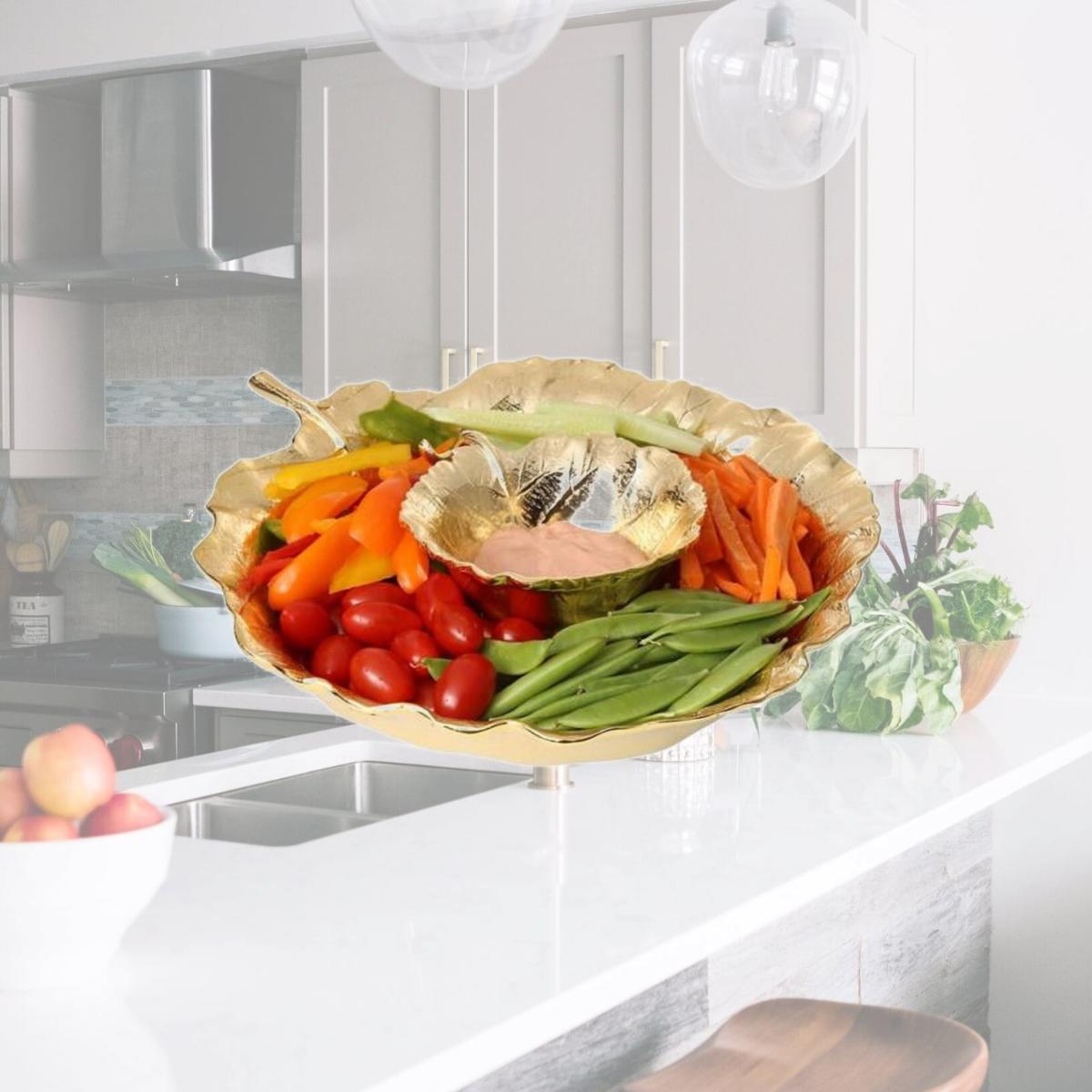 Picture of Classic Touch LE943 Gold Leaf Shaped Chip & Dip Bowl, 12.25 x 14 x 2.5 in.