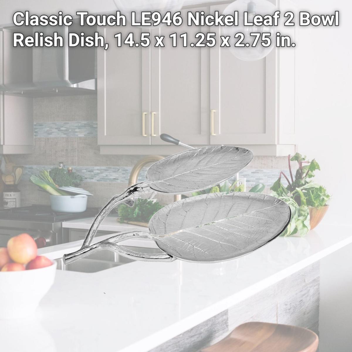 Picture of Classic Touch LE946 Nickel Leaf 2 Bowl Relish Dish, 14.5 x 11.25 x 2.75 in.