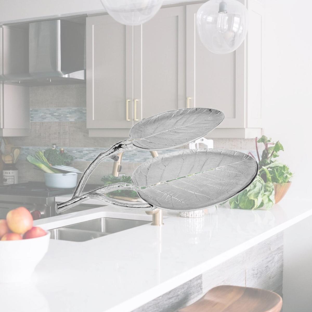 Picture of Classic Touch LE946 Nickel Leaf 2 Bowl Relish Dish, 14.5 x 11.25 x 2.75 in.