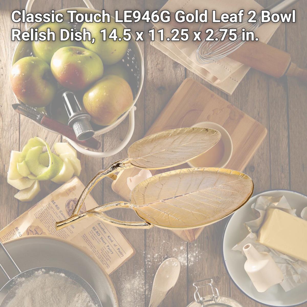 Picture of Classic Touch LE946G Gold Leaf 2 Bowl Relish Dish, 14.5 x 11.25 x 2.75 in.