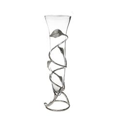 Classic Touch Cvf949 Glass Vase With Removable Nickel Leaf Design Base - 4 X 16.5 In.