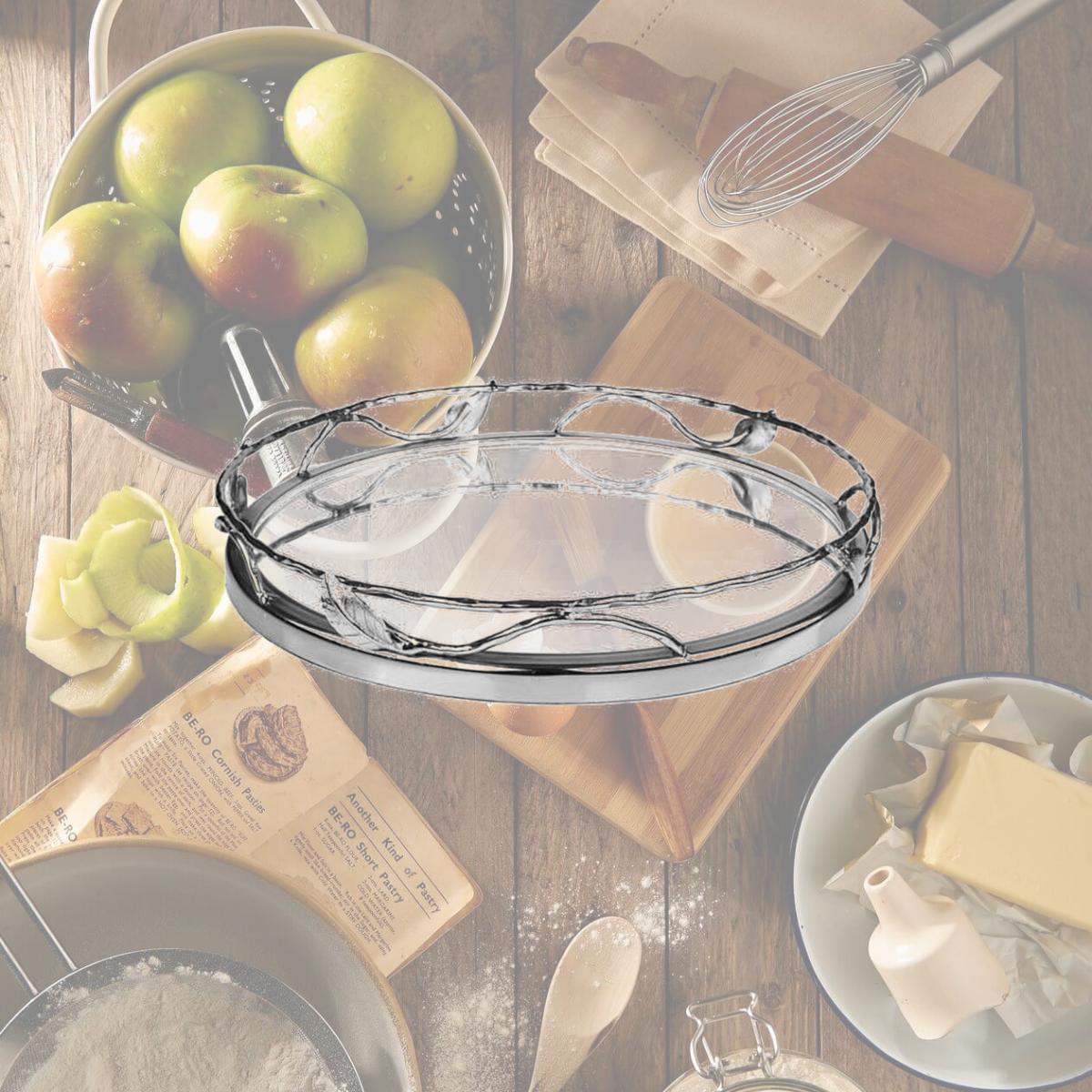 Picture of Classic Touch MT950 Round Mirror Tray With Nickel Leaf Design . 11.25 x 2 in.
