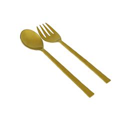 Classic Touch Ss466 Gold Salad Servers With Modern Black Handles, Set Of 2