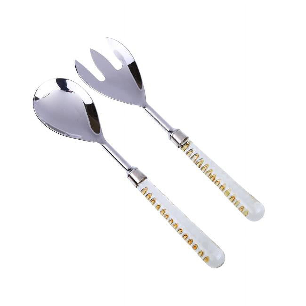 Classic Touch Ss470 11 In. Stainless Salad Servers With Square Glass Handle, Set Of 2