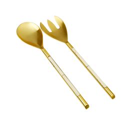 Classic Touch Ss471 Hammered Stainless Steel With Gold Finish Salad Servers, Set Of 2