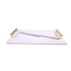 Classic Touch Jkgctw24 15.25 X 11.25 In. White Marble Challah Tray With Mosaic Handles