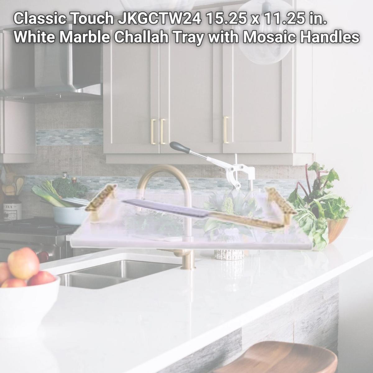 Picture of Classic Touch JKGCTW24 15.25 x 11.25 in. White Marble Challah Tray with Mosaic Handles