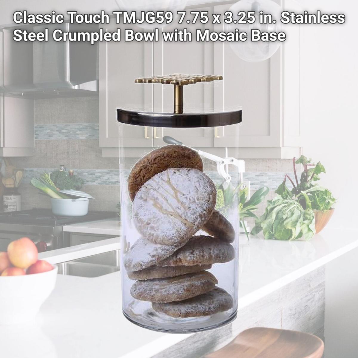 Picture of Classic Touch TMJG59 7.75 x 3.25 in. Stainless Steel Crumpled Bowl with Mosaic Base