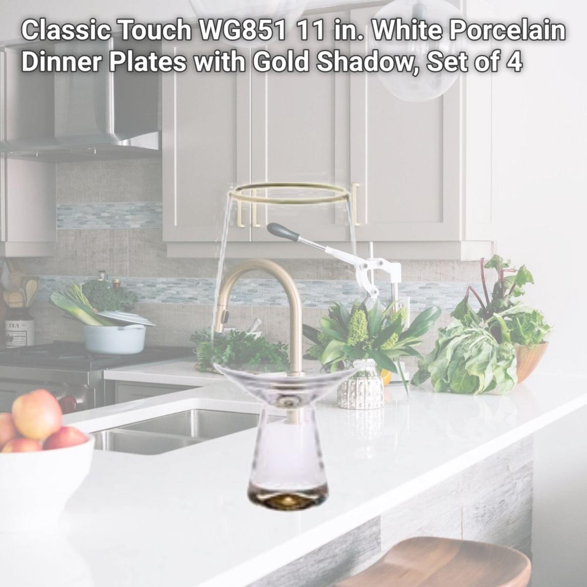 Picture of Classic Touch WG851 11 in. White Porcelain Dinner Plates with Gold Shadow, Set of 4