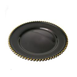 Classic Touch Cbg753 13 In. Black Chargers With Gold Beaded Rim, Set Of 4