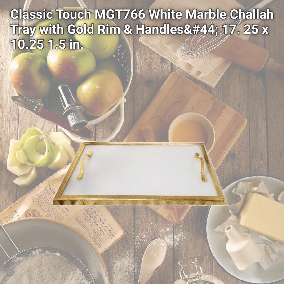 Picture of Classic Touch MGT766 White Marble Challah Tray with Gold Rim & Handles, 17. 25 x 10.25 1.5 in.