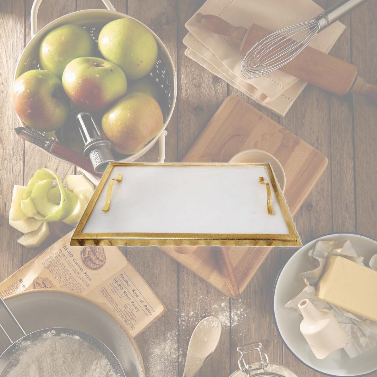 Picture of Classic Touch MGT766 White Marble Challah Tray with Gold Rim & Handles, 17. 25 x 10.25 1.5 in.