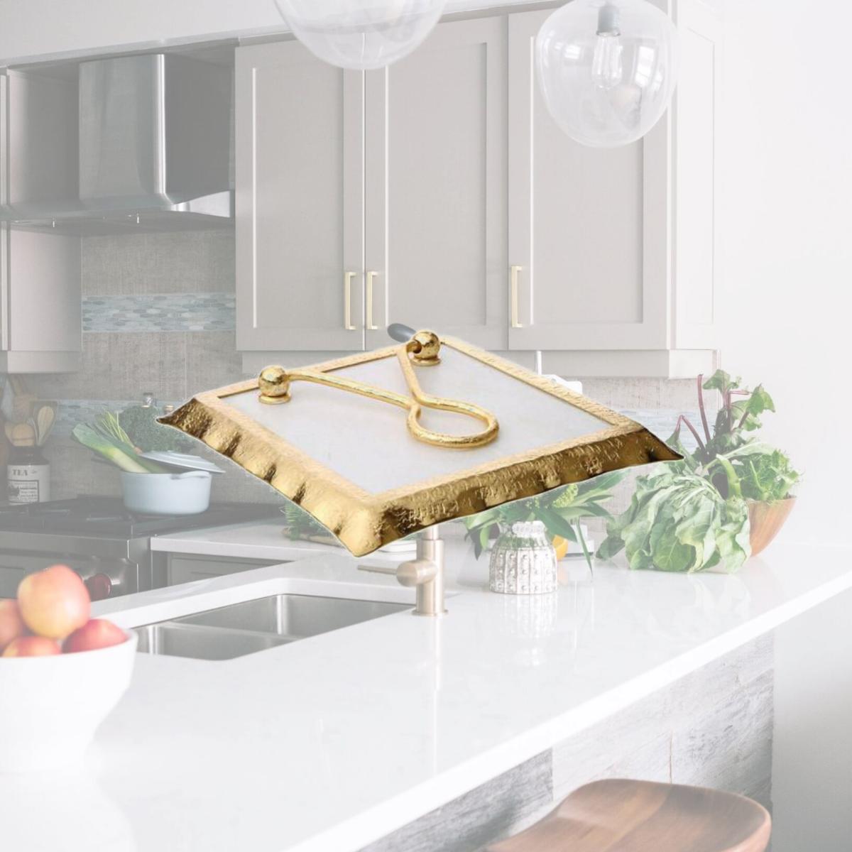 Picture of Classic Touch MGN767 Square Marble Napkin Holder with Gold Rim, 7.75 x 7.75 x 1.5 in.