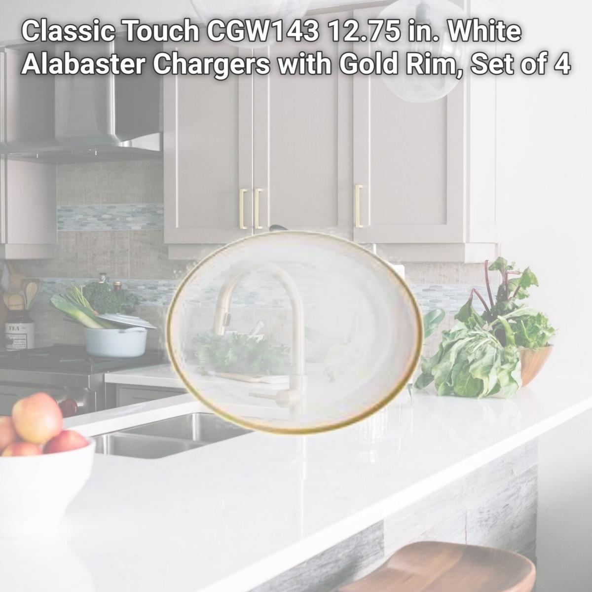 Picture of Classic Touch CGW143 12.75 in. White Alabaster Chargers with Gold Rim, Set of 4