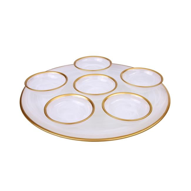 Classic Touch Gspw149 12.75 X 4.25 In. Alabaster White Seder Plate With Gold Rim