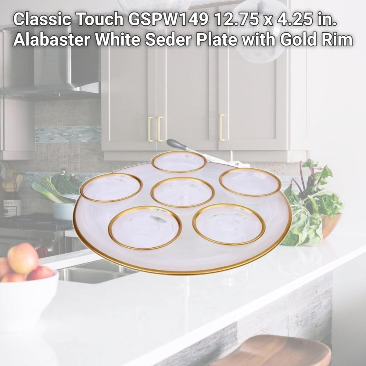 Picture of Classic Touch GSPW149 12.75 x 4.25 in. Alabaster White Seder Plate with Gold Rim