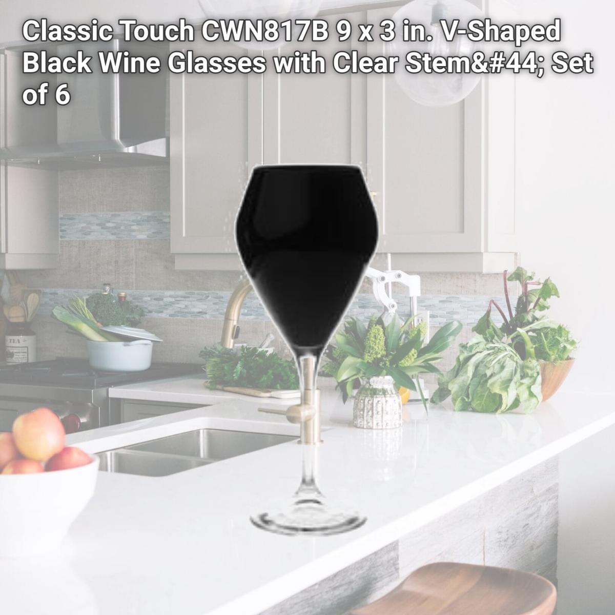 Picture of Classic Touch CWN817B 9 x 3 in. V-Shaped Black Wine Glasses with Clear Stem, Set of 6