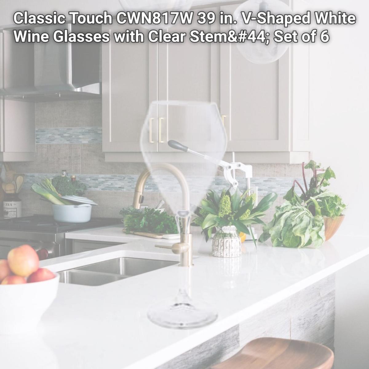 Picture of Classic Touch CWN817W 39 in. V-Shaped White Wine Glasses with Clear Stem, Set of 6