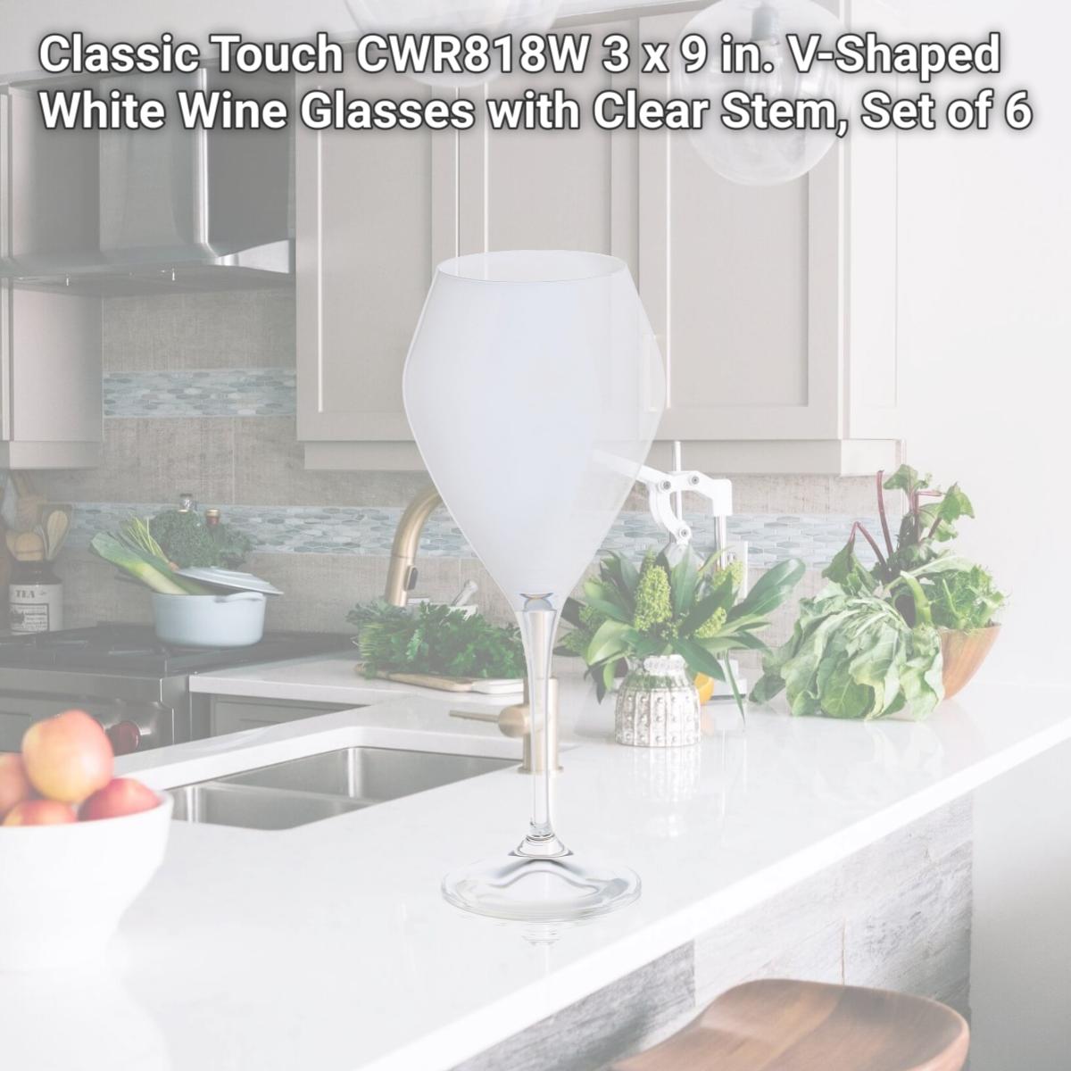 Picture of Classic Touch CWR818W 3 x 9 in. V-Shaped White Wine Glasses with Clear Stem, Set of 6