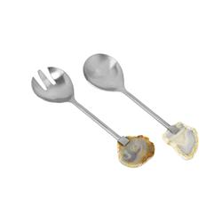 Classic Touch Ass684s 12 In. Salad Servers With Agate Stone Handle, Silver, Set Of 2
