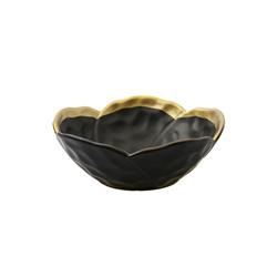 Classic Touch Bpd526 Black Porcelain Flower Shaped Bowl With Gold Rim - 7 X 2.75 In.
