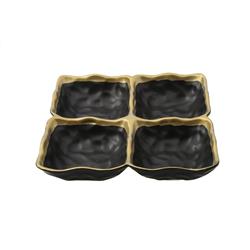 Classic Touch Bpr528 Black Porcelain 4 Sectional Relish Dish With Gold Rim